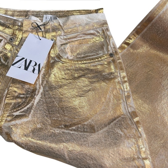 Zara Metallic Gold Jeans Boy Boy Fit Relaxed Cotton Pants Trousers Bloggers’ Fav - Picture 9 of 15